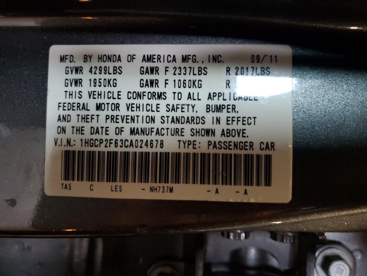 1HGCP2F63CA024678 2012 Honda Accord Se