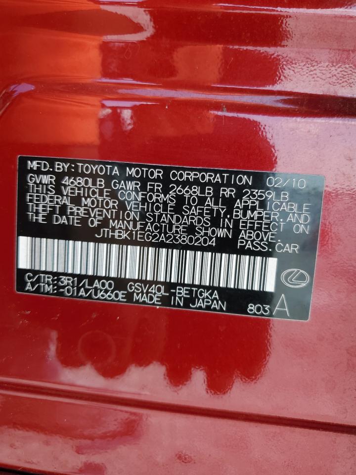 JTHBK1EG2A2380204 2010 Lexus Es 350