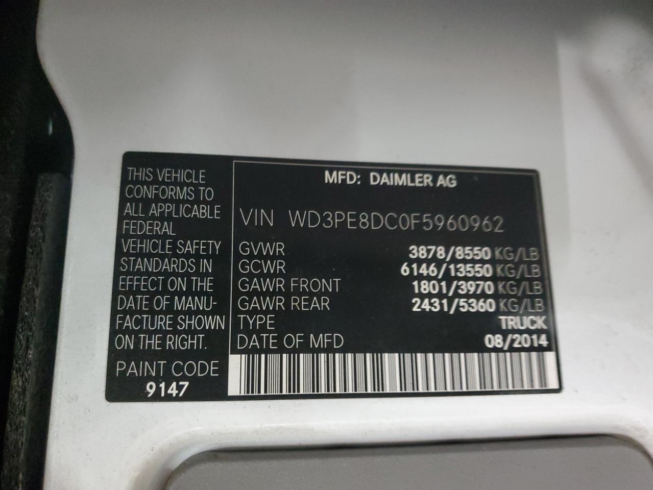 WD3PE8DC0F5960962 2015 Mercedes-Benz Sprinter 2500