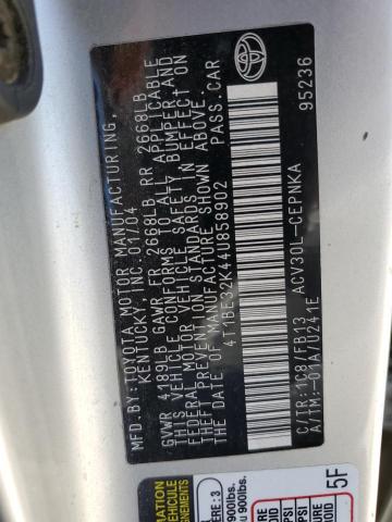 2004 Toyota Camry Le VIN: 4T1BE32K44U858902 Lot: 53988914