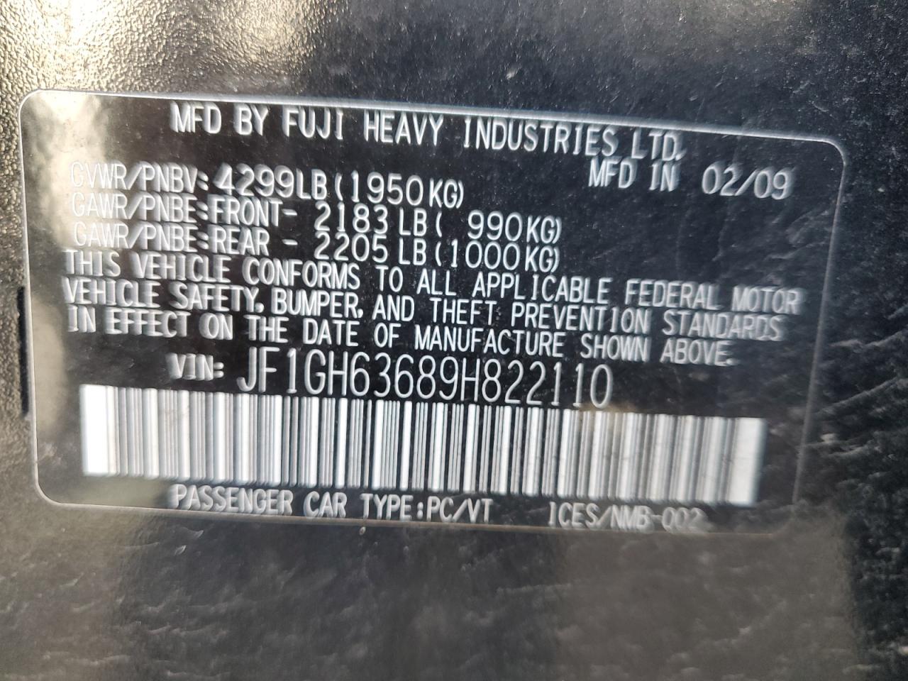 JF1GH63689H822110 2009 Subaru Impreza Outback Sport