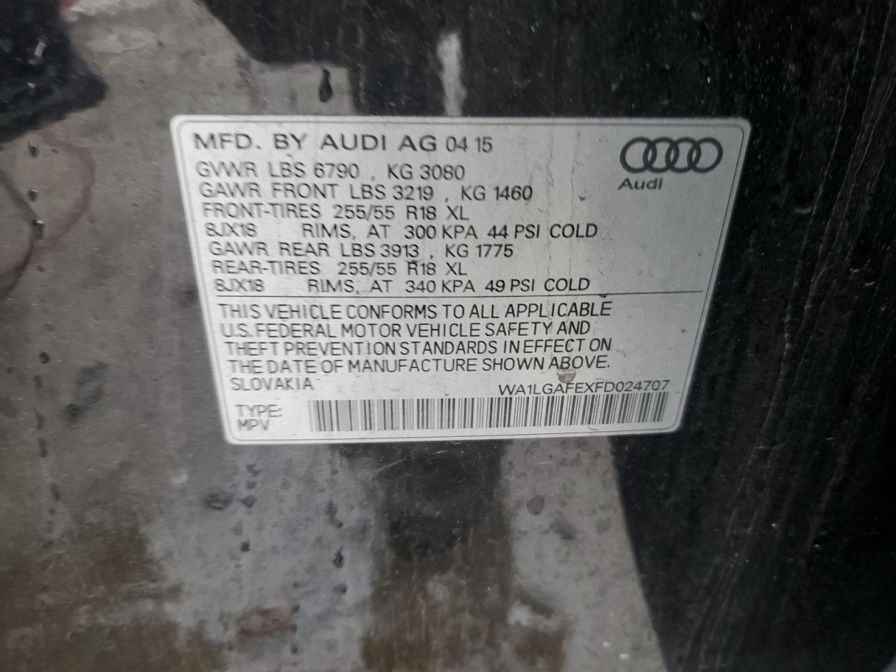 WA1LGAFEXFD024707 2015 Audi Q7 Premium Plus