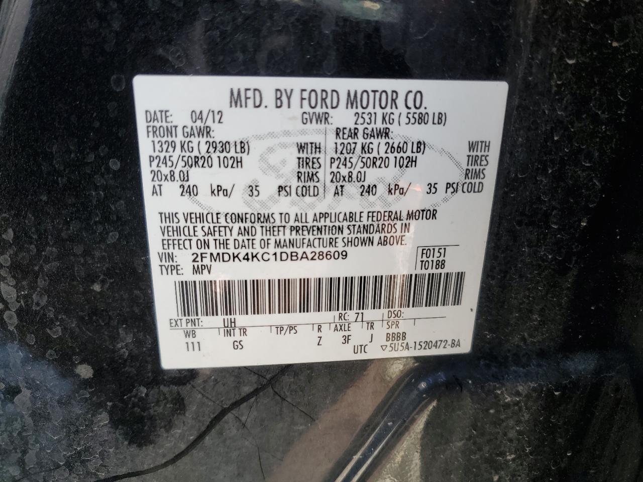 2FMDK4KC1DBA28609 2013 Ford Edge Limited