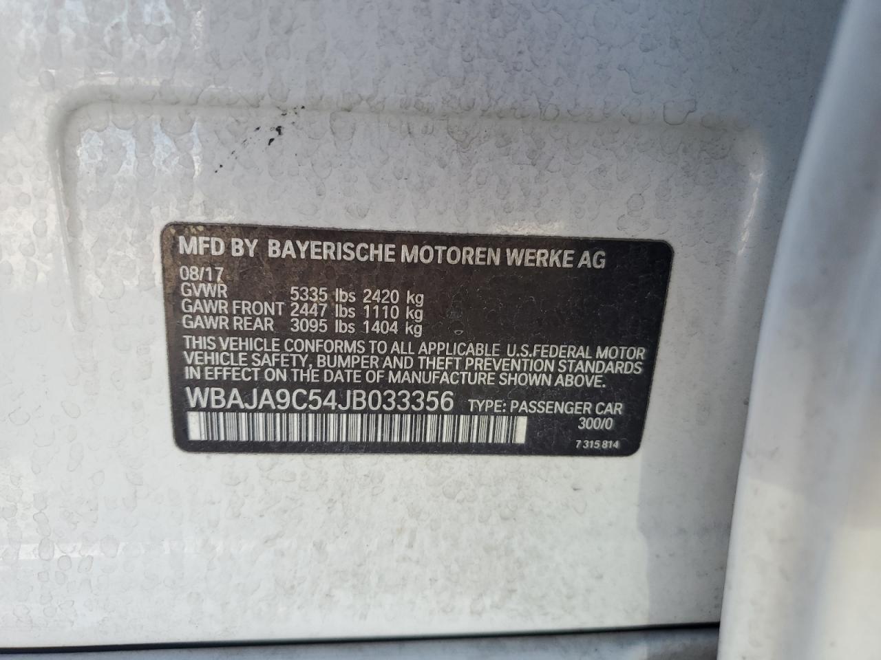 WBAJA9C54JB033356 2018 BMW 530E