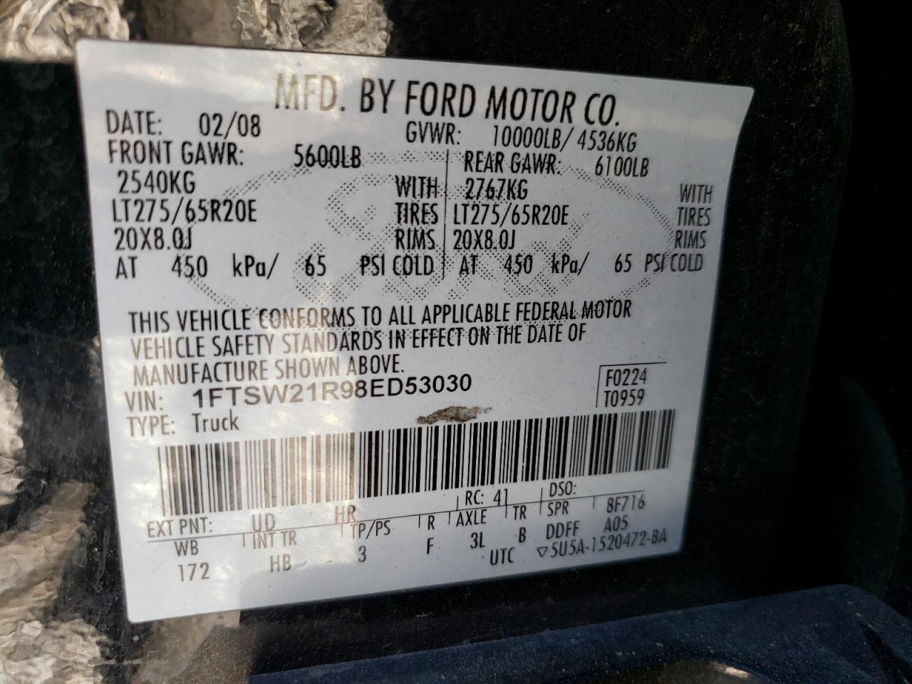 1FTSW21R98ED53030 2008 Ford F250 Super Duty