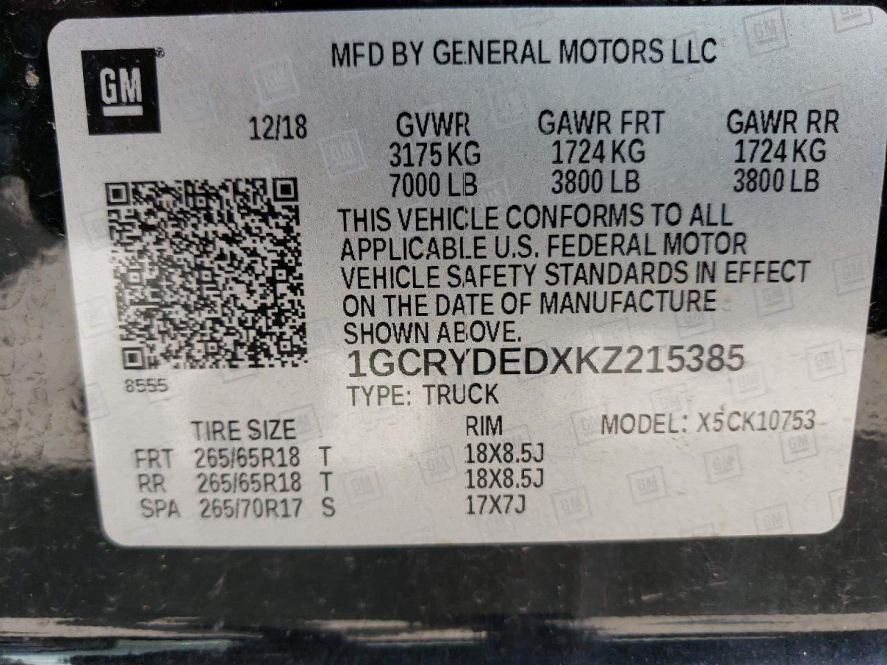 1GCRYDEDXKZ215385 2019 Chevrolet Silverado K1500 Lt