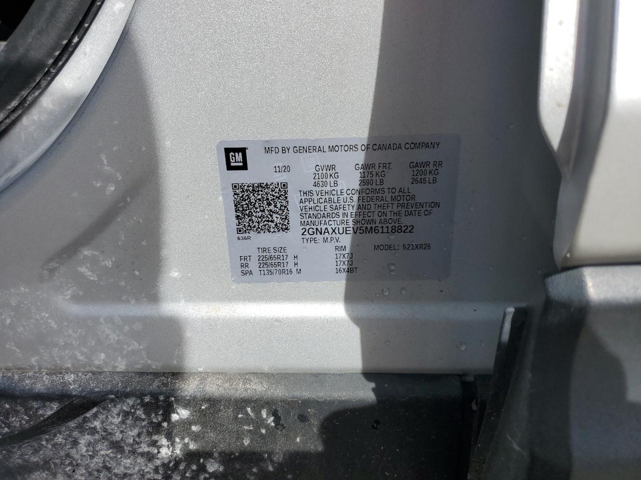 2GNAXUEV5M6118822 2021 Chevrolet Equinox Lt