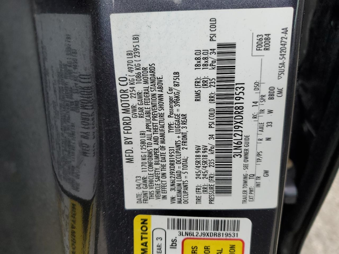 3LN6L2J9XDR819531 2013 Lincoln Mkz