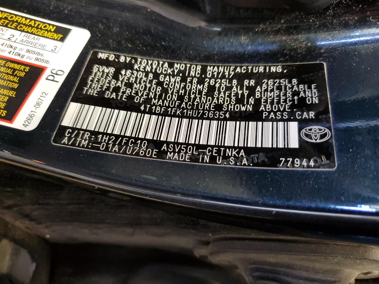 4T1BF1FK1HU736354 2017 Toyota Camry Le