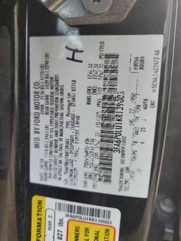 2019 Ford Fusion Se VIN: 3FA6P0LU1KR139003 Lot: 56601514