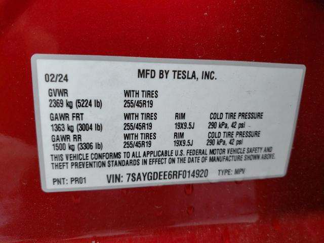 7SAYGDEE6RF014920 2024 Tesla Model Y