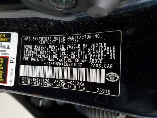 2014 Toyota Camry L VIN: 4T1BF1FK4EU361037 Lot: 53106464