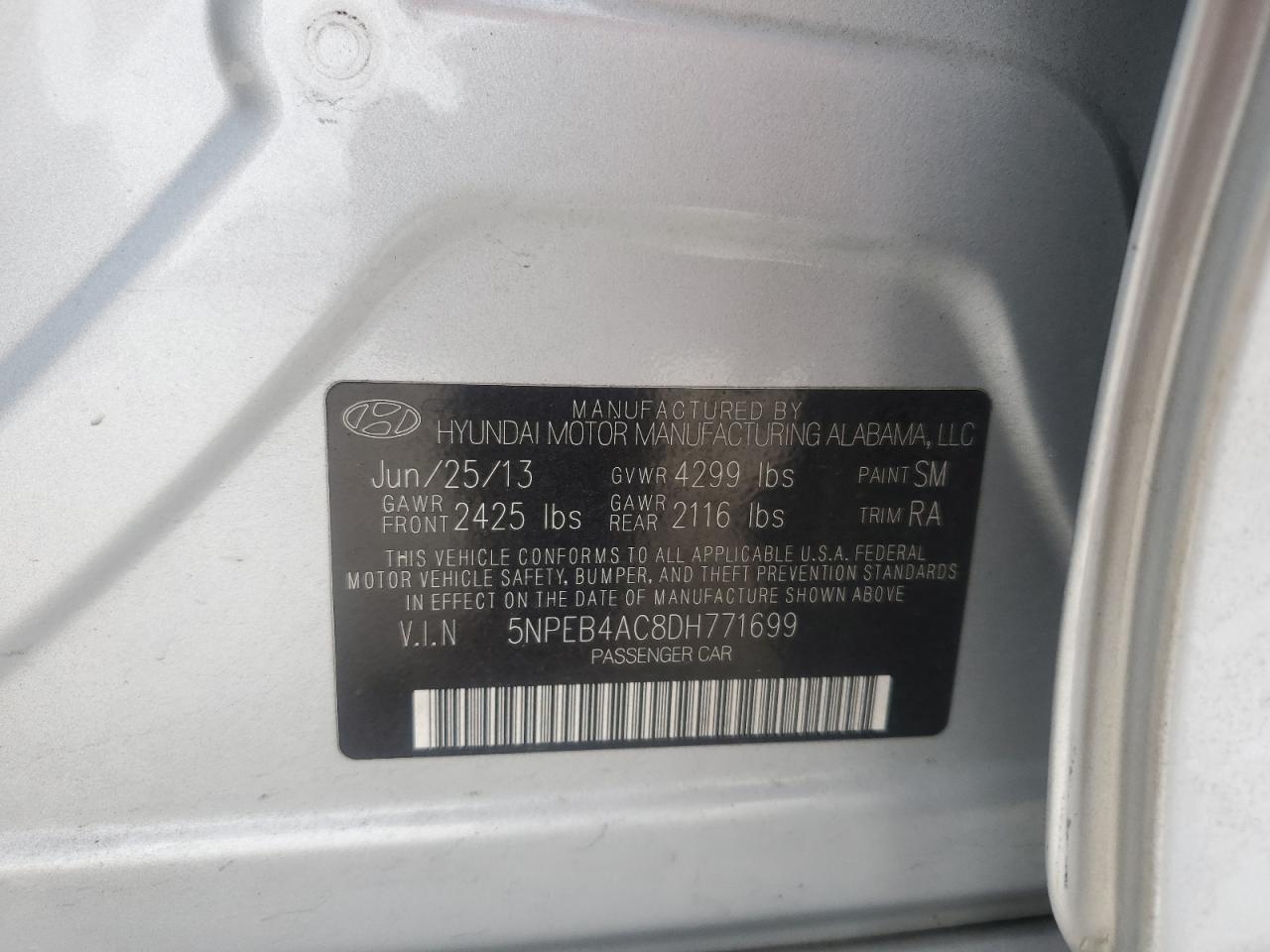 5NPEB4AC8DH771699 2013 Hyundai Sonata Gls