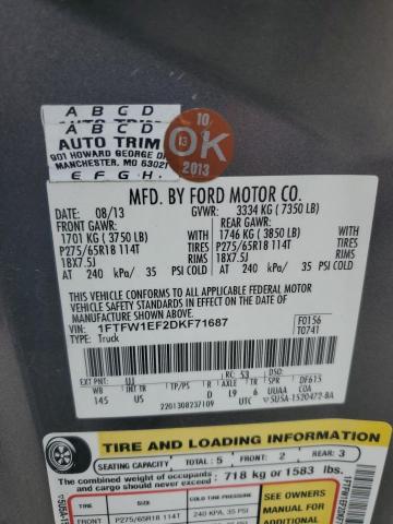 2013 Ford F150 Supercrew VIN: 1FTFW1EF2DKF71687 Lot: 54588544