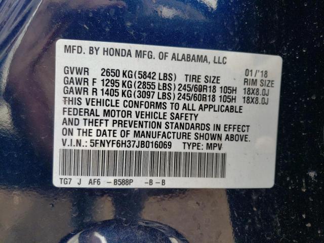 2018 Honda Pilot Ex VIN: 5FNYF6H37JB016069 Lot: 54594564