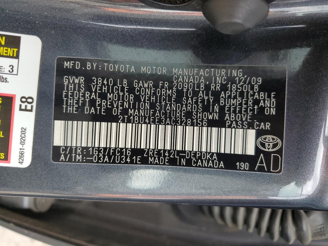 2T1BU4EE3AC328156 2010 Toyota Corolla Base