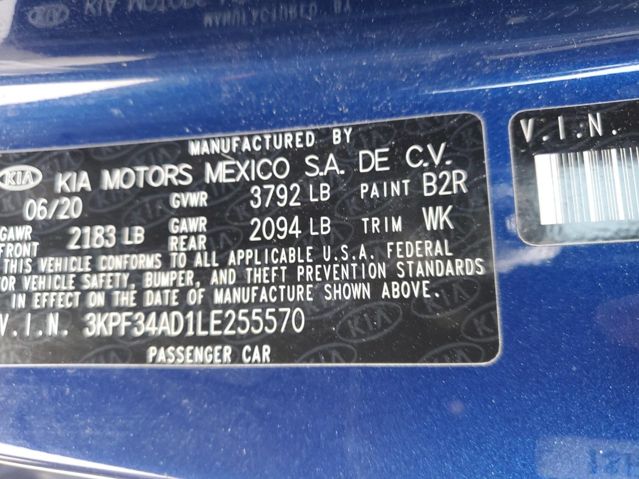 3KPF34AD1LE255570 2020 Kia Forte Gt Line