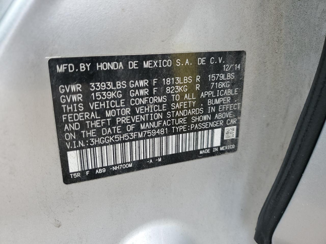 3HGGK5H53FM759481 2015 Honda Fit Lx