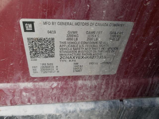 2019 Chevrolet Equinox Premier VIN: 2GNAXYEX4K6273318 Lot: 57078534