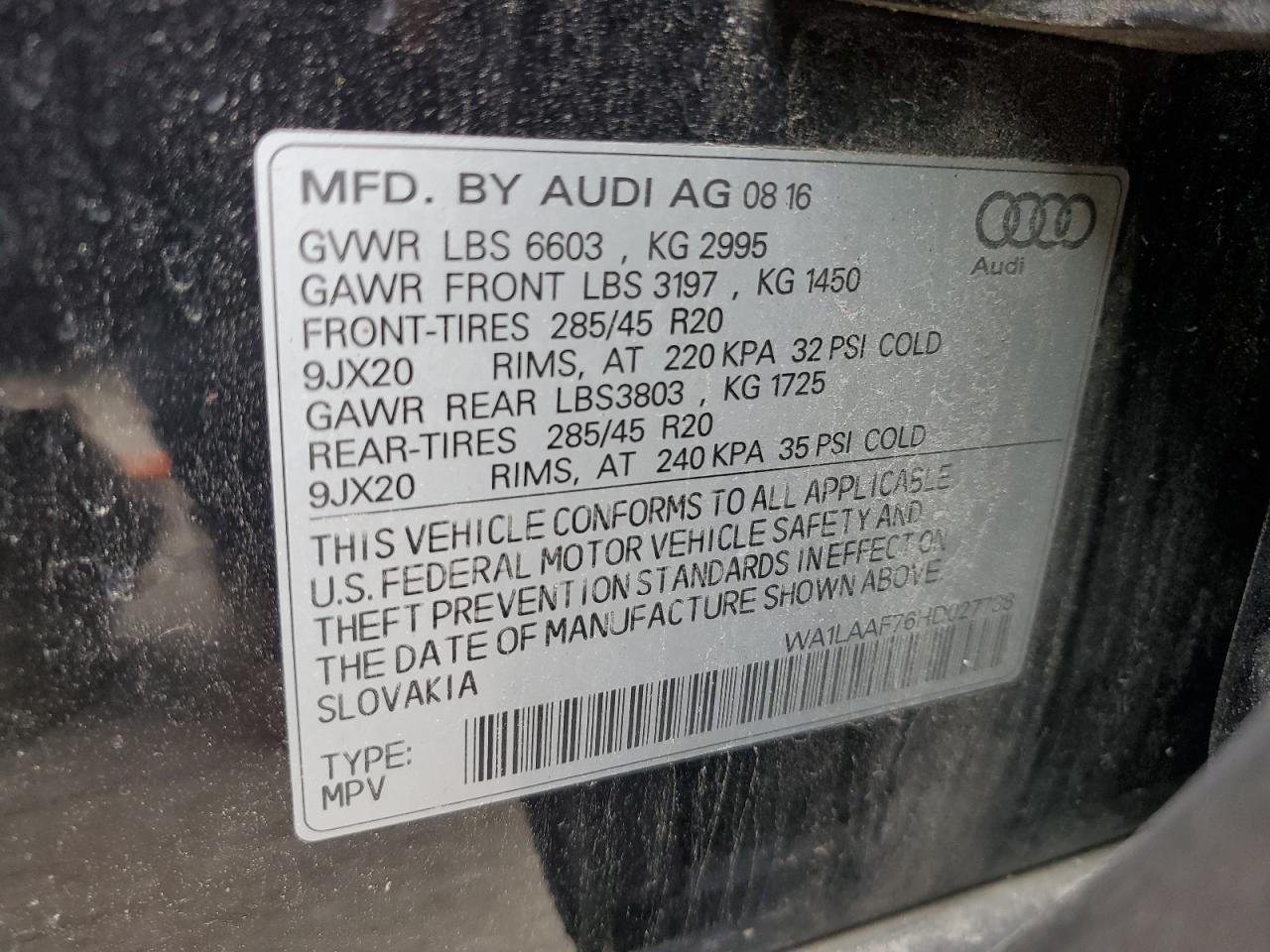 WA1LAAF76HD027738 2017 Audi Q7 Premium Plus