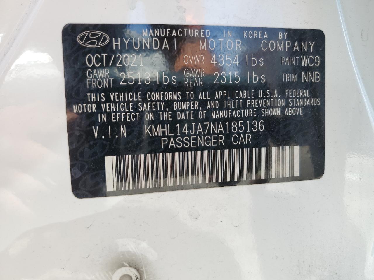 KMHL14JA7NA185136 2022 Hyundai Sonata Sel