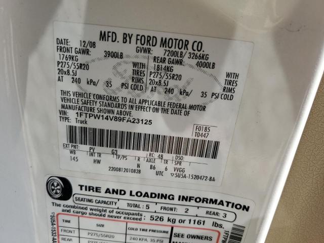 2009 Ford F150 Supercrew VIN: 1FTPW14V89FA23125 Lot: 54824904