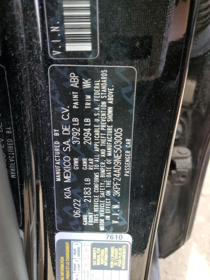 3KPF24AD9NE503005 2022 Kia Forte Fe