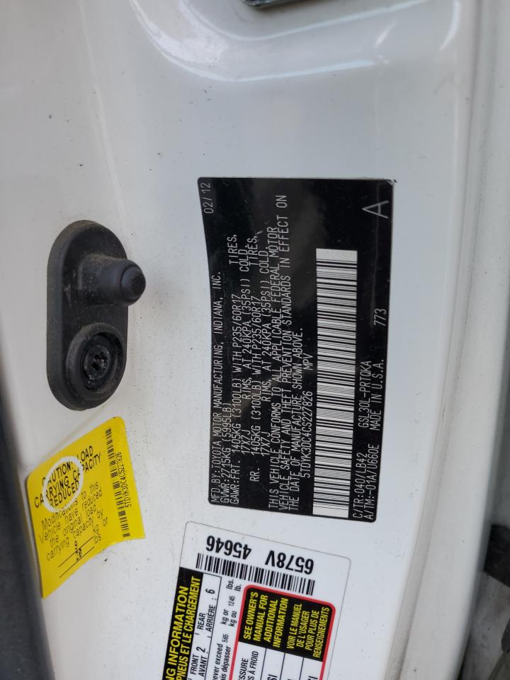 5TDYK3DC4CS227826 2012 Toyota Sienna Xle