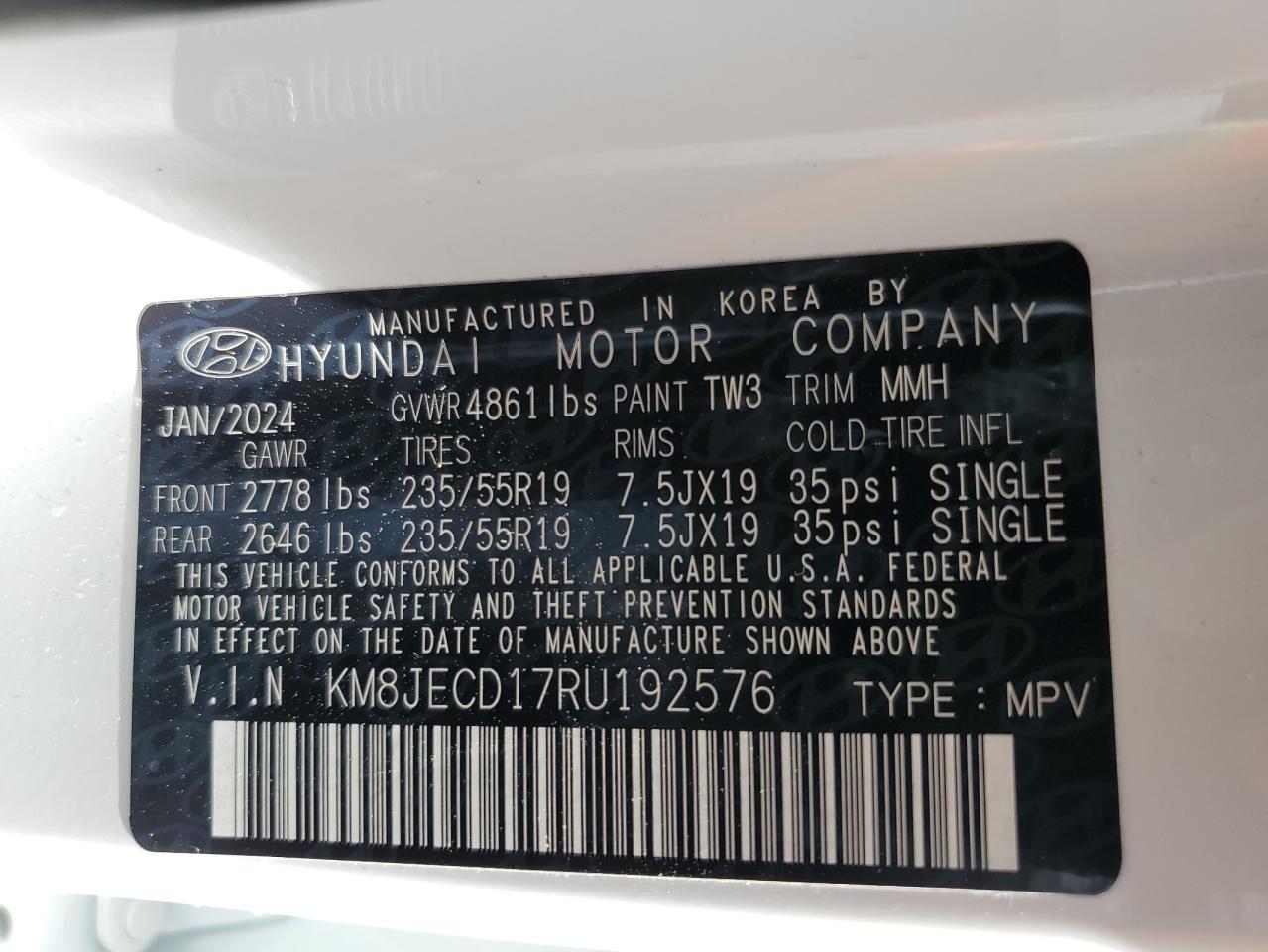 KM8JECD17RU192576 2024 Hyundai Tucson Limited