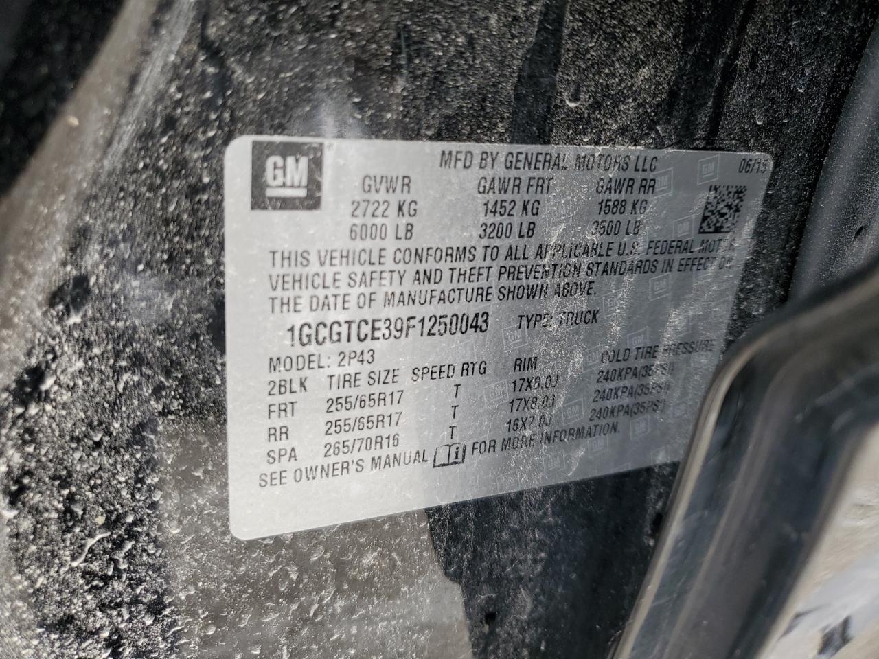 1GCGTCE39F1250043 2015 Chevrolet Colorado Z71