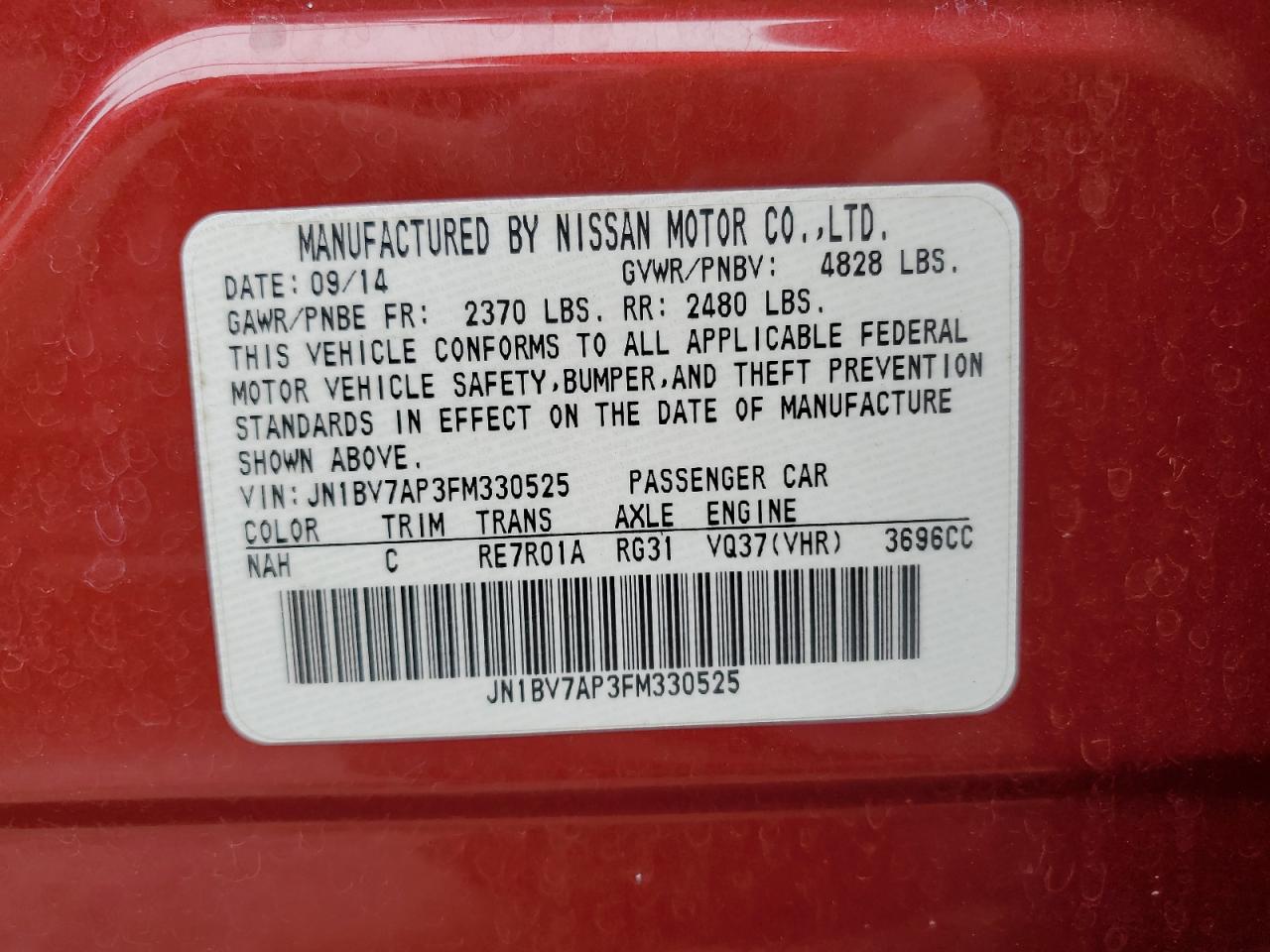 JN1BV7AP3FM330525 2015 Infiniti Q50 Base