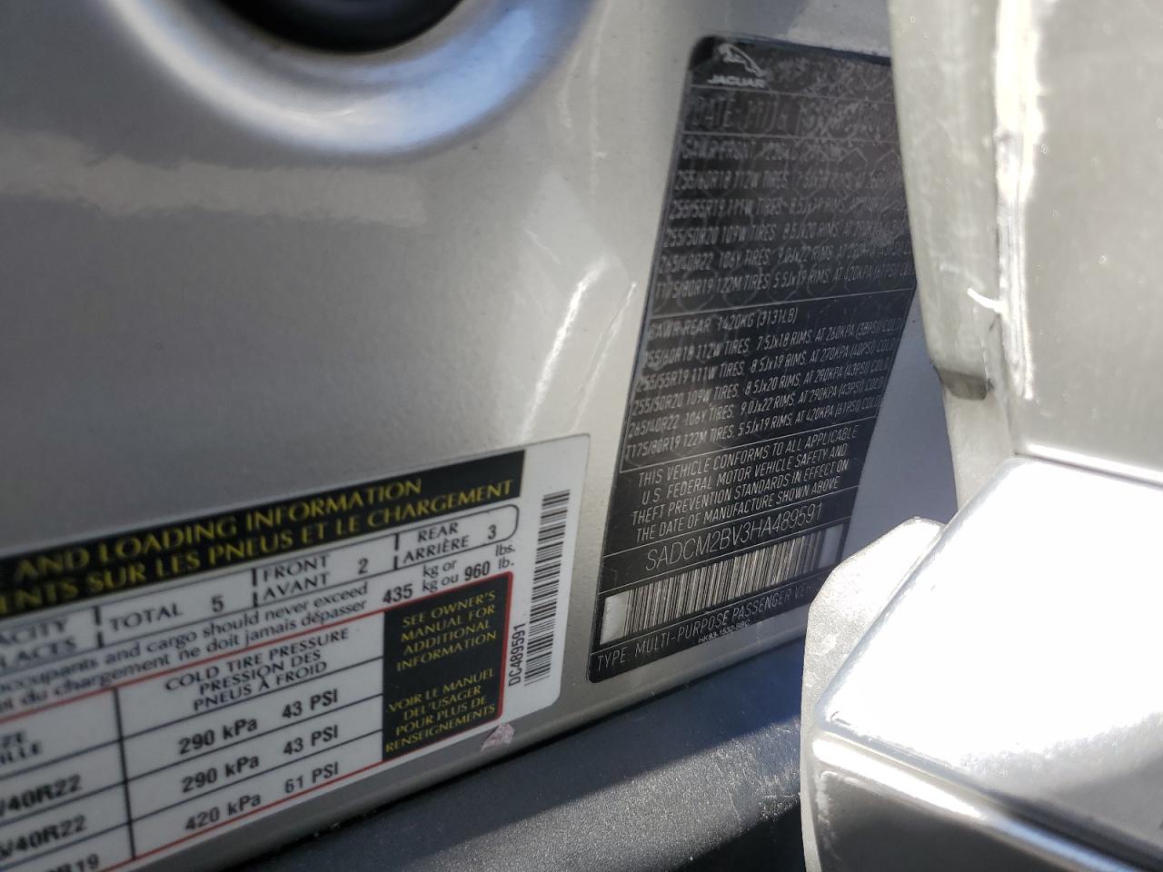 SADCM2BV3HA489591 2017 Jaguar F-Pace S