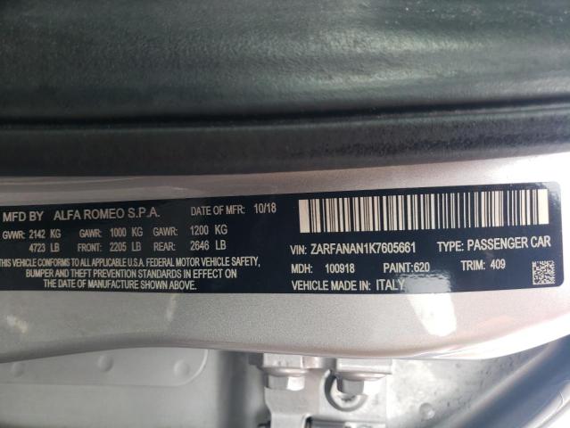 2019 Alfa Romeo Giulia VIN: ZARFANAN1K7605661 Lot: 53352994