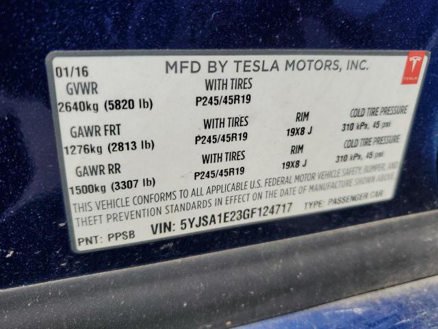 2016 Tesla Model S VIN: 5YJSA1E23GF124717 Lot: 56080054