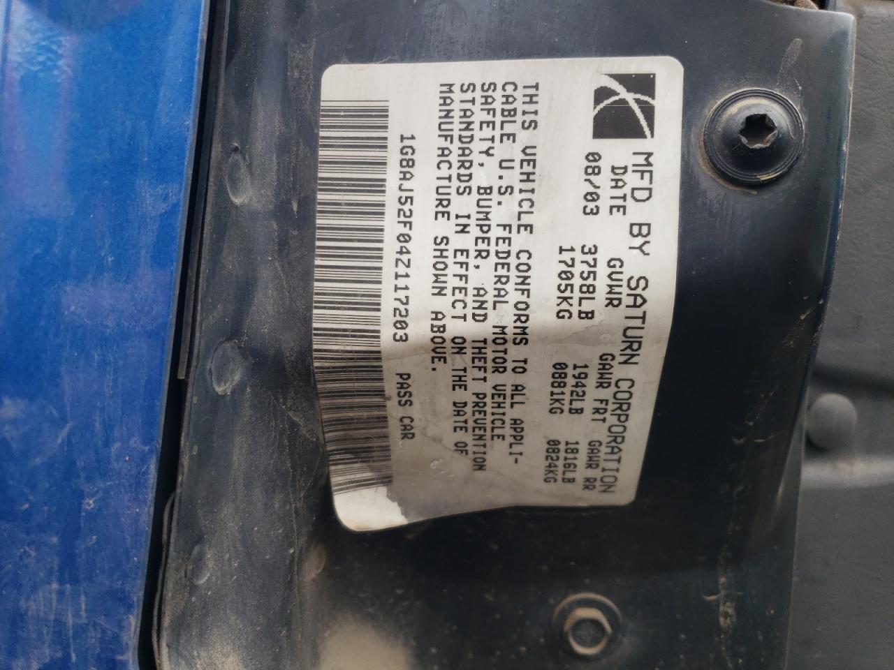 1G8AJ52F04Z117203 2004 Saturn Ion Level 2