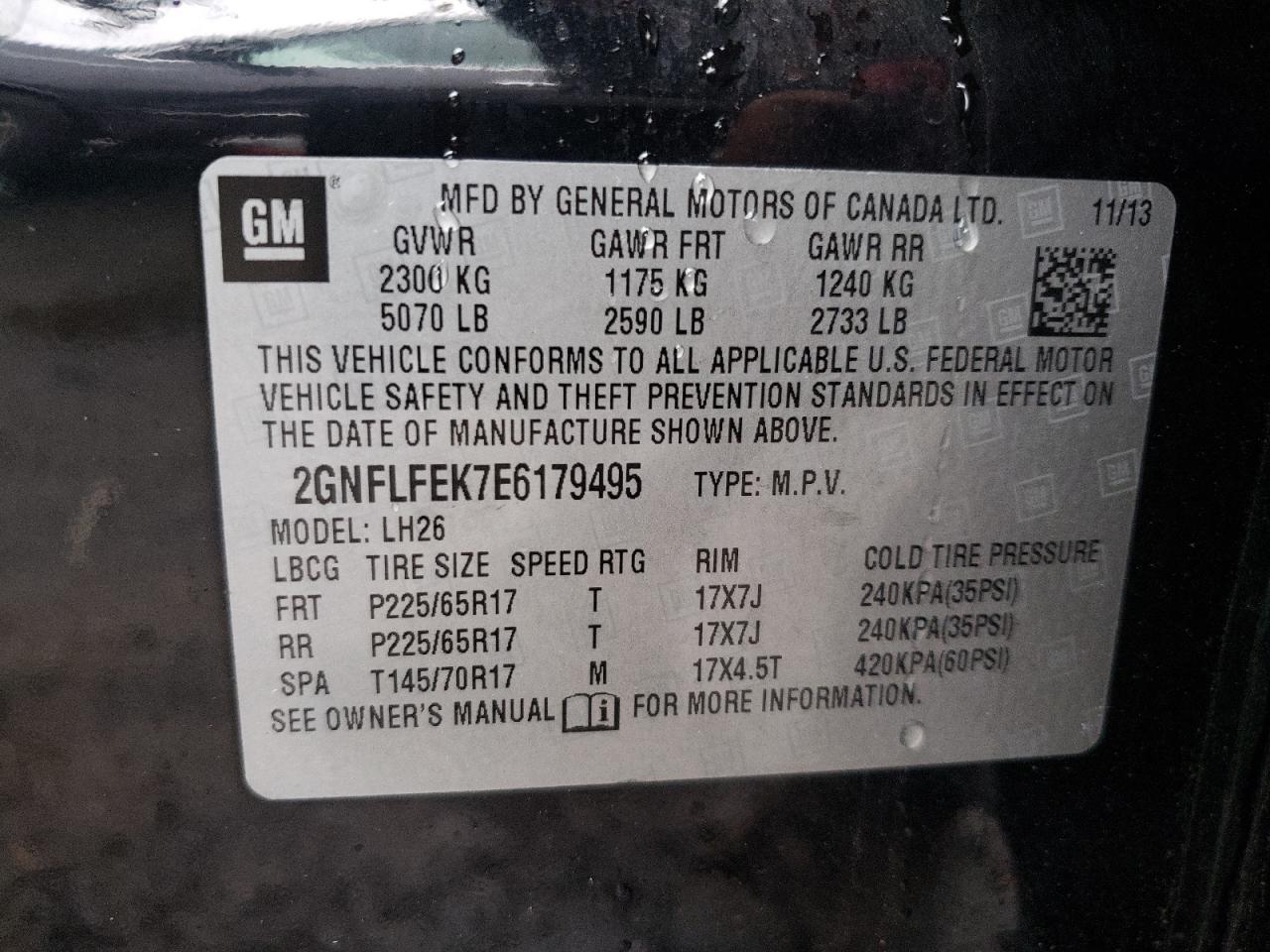 2GNFLFEK7E6179495 2014 Chevrolet Equinox Lt