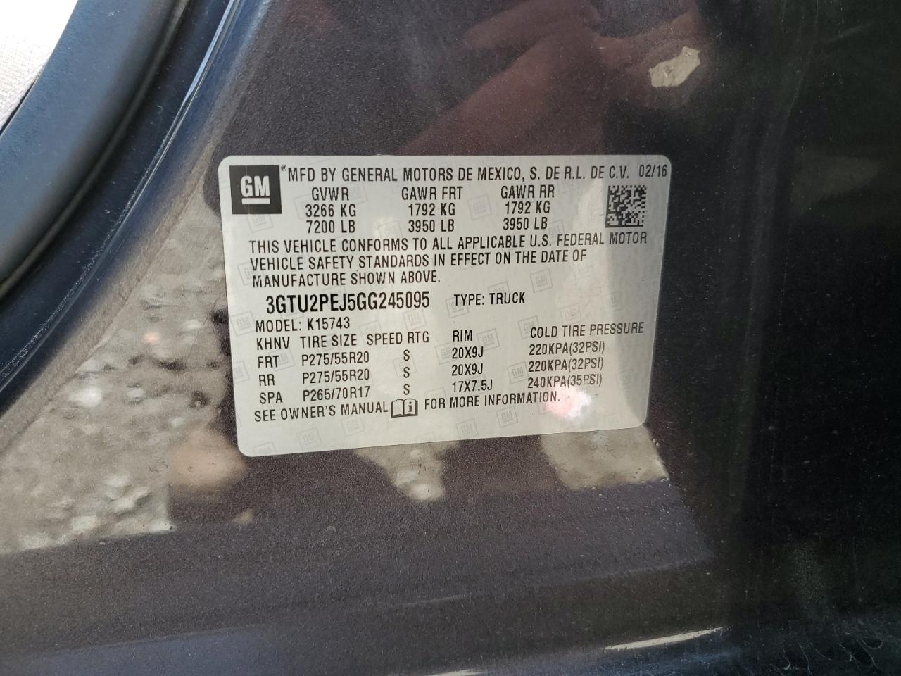 3GTU2PEJ5GG245095 2016 GMC Sierra K1500 Denali