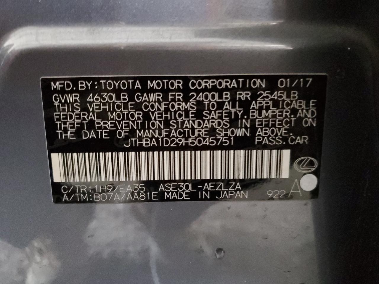 JTHBA1D29H5045751 2017 Lexus Is 200T