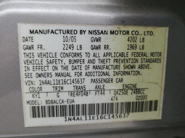 2006 Nissan Altima S VIN: 1N4AL11E16C145637 Lot: 55924354