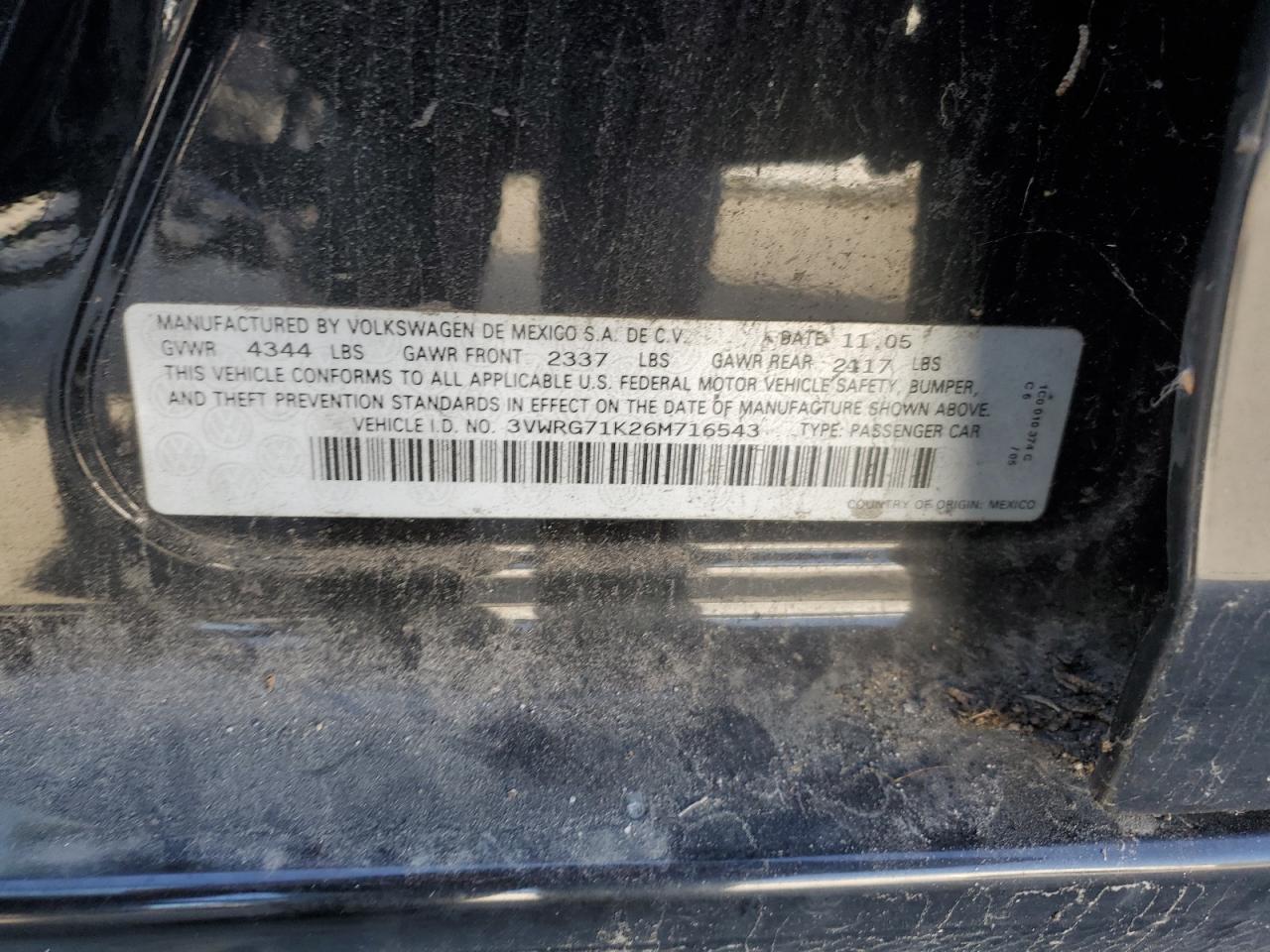 3VWRG71K26M716543 2006 Volkswagen Jetta 2.5