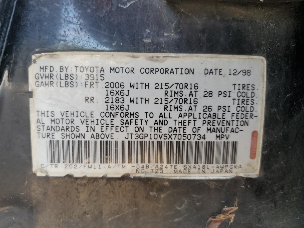 JT3GP10V5X7050734 1999 Toyota Rav4