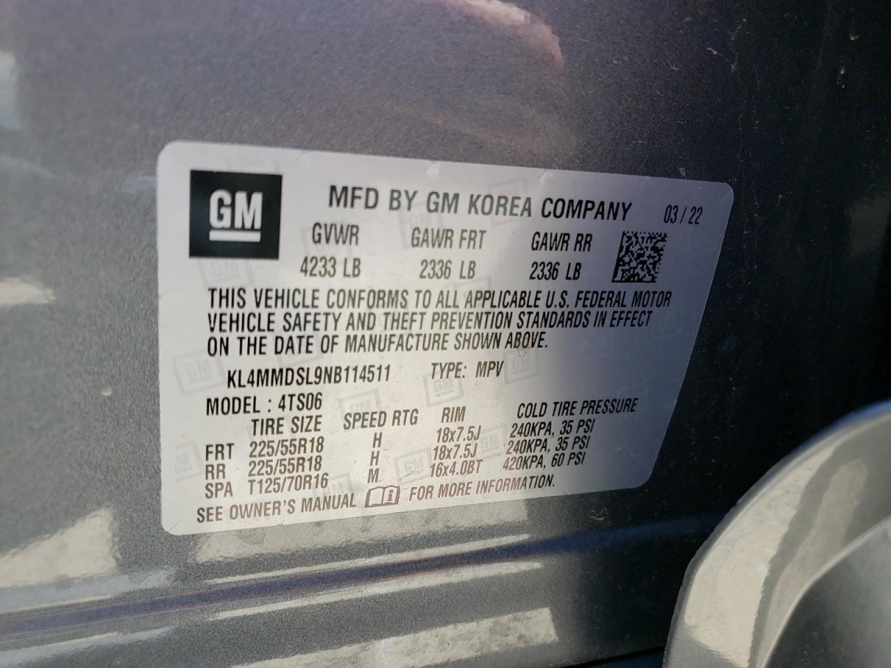 KL4MMDSL9NB114511 2022 Buick Encore Gx Select