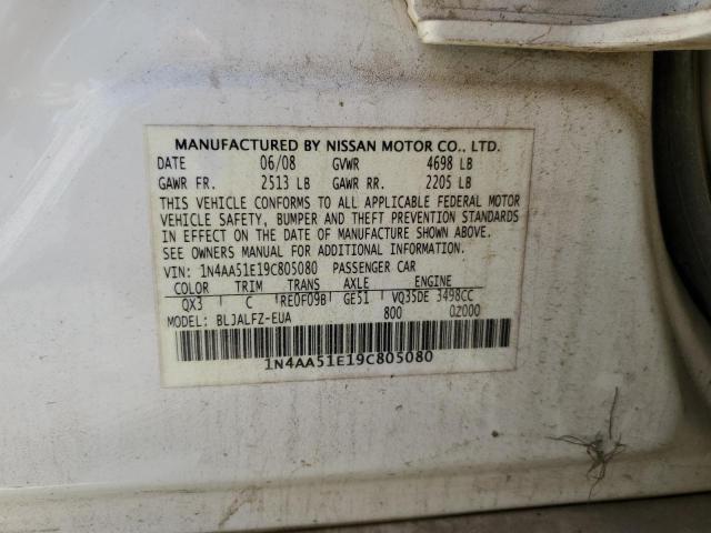 2009 Nissan Maxima S VIN: 1N4AA51E19C805080 Lot: 56419664