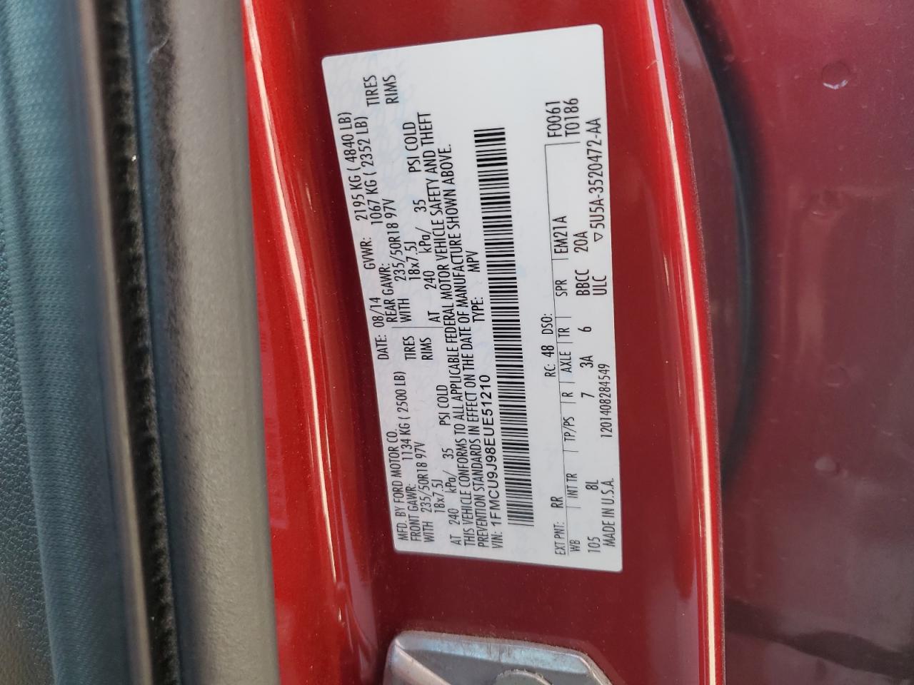 1FMCU9J98EUE51210 2014 Ford Escape Titanium