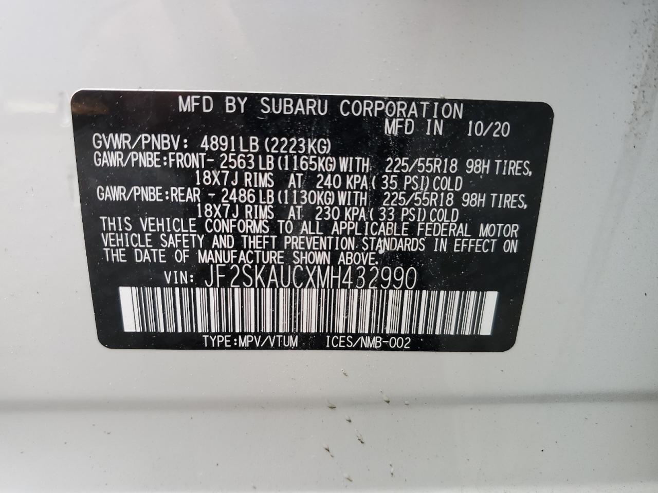 2021 Subaru Forester Limited vin: JF2SKAUCXMH432990