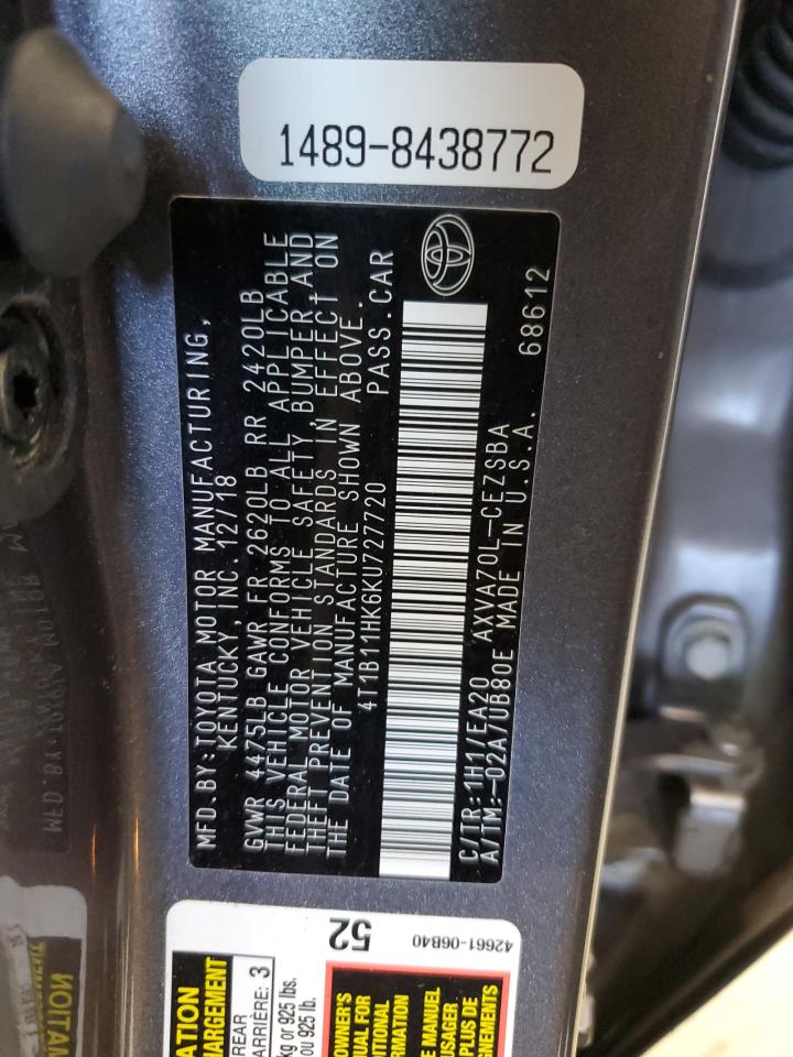 4T1B11HK6KU727720 2019 Toyota Camry L