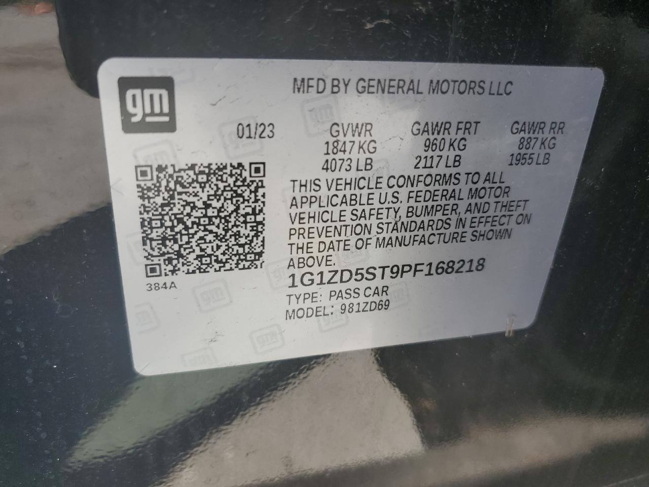 1G1ZD5ST9PF168218 2023 Chevrolet Malibu Lt