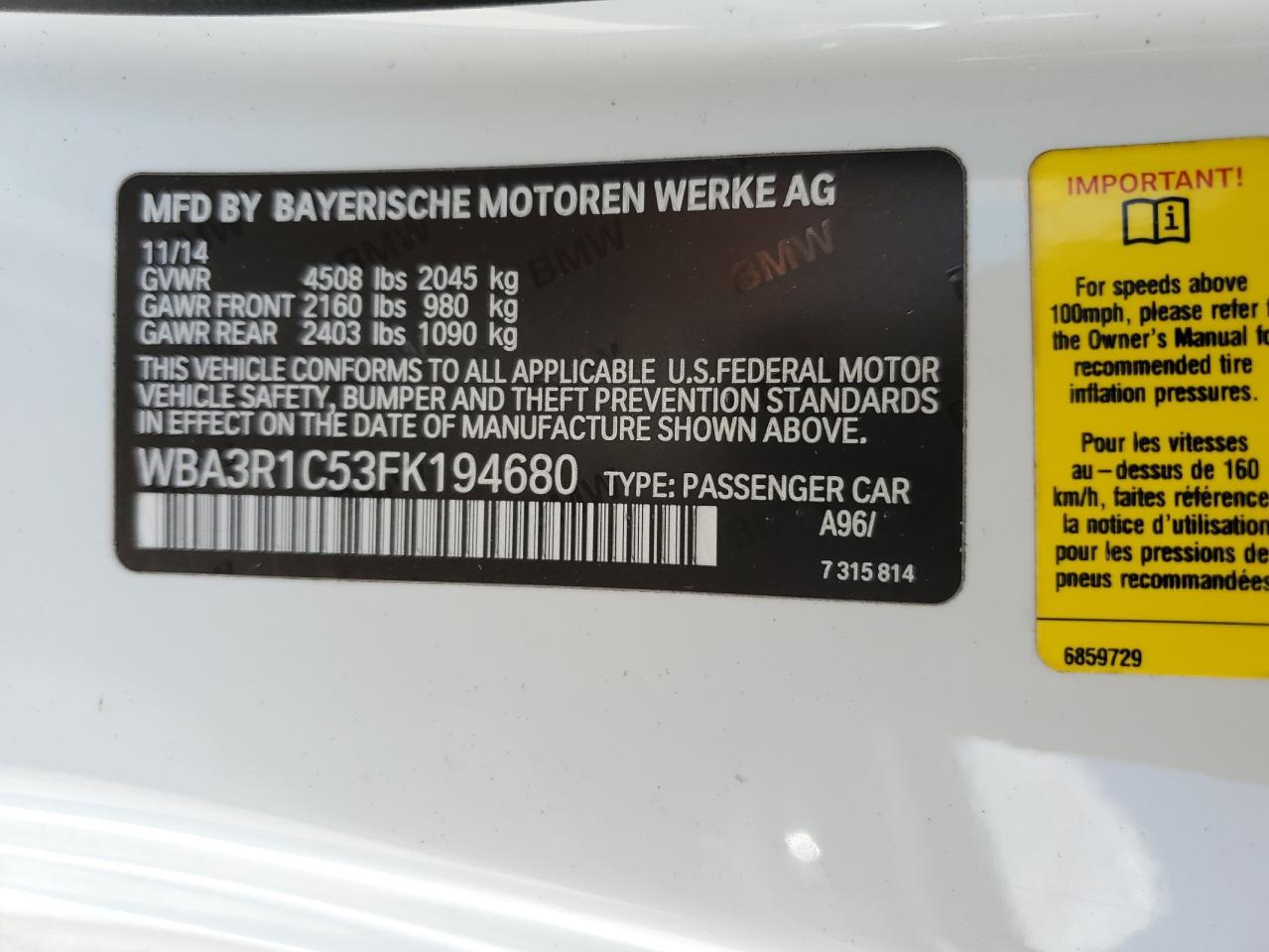 WBA3R1C53FK194680 2015 BMW 435 I