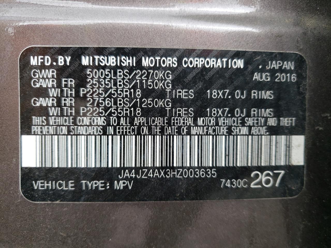 JA4JZ4AX3HZ003635 2017 Mitsubishi Outlander Gt