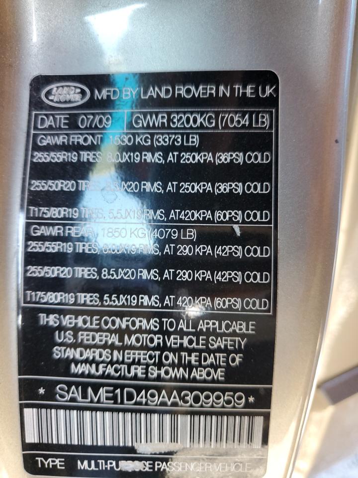 SALME1D49AA309959 2010 Land Rover Range Rover Hse